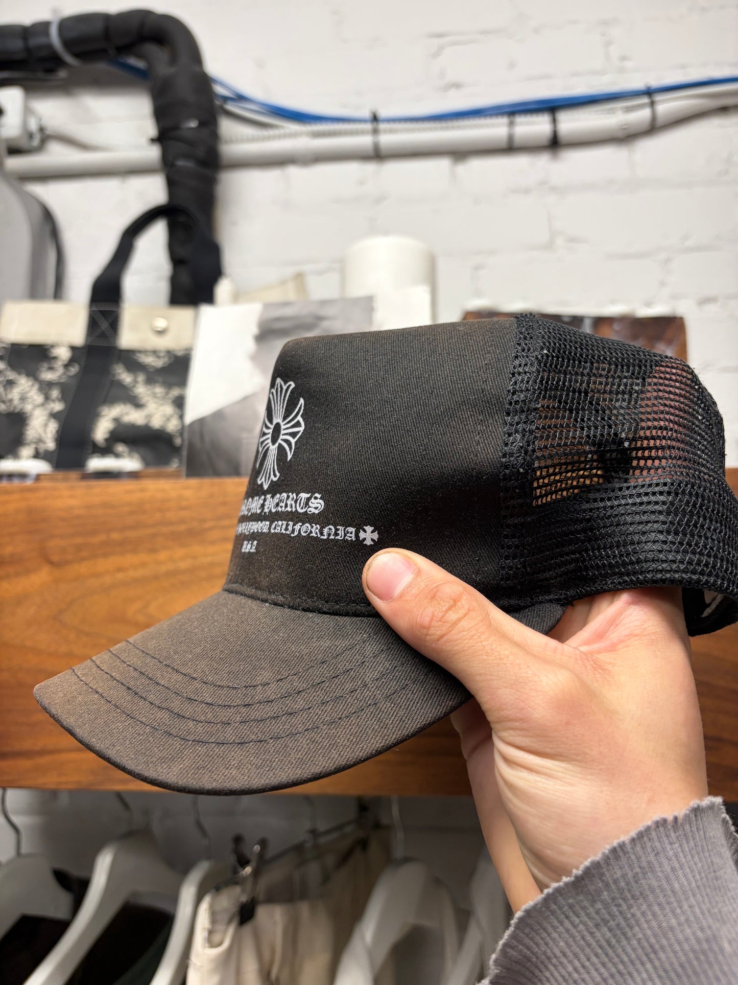 Vintage Chrome Hearts ‘Plus Cross’ Faded Black Trucker Hat