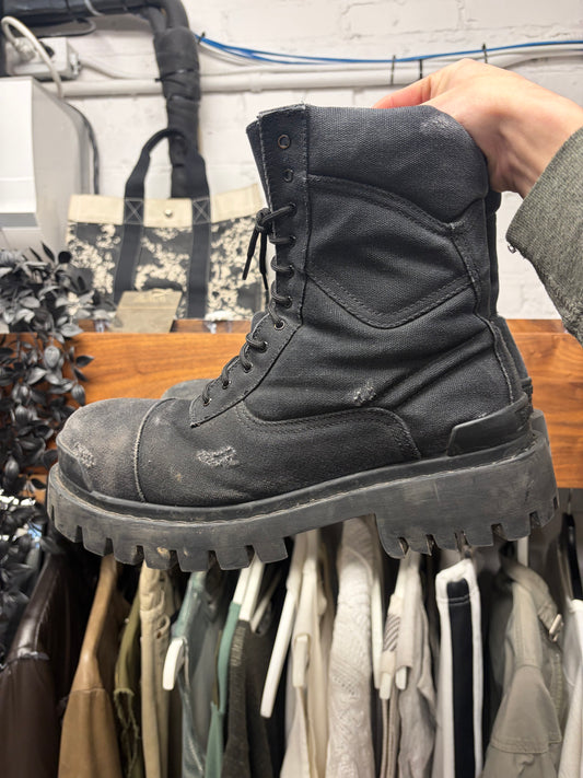 Balenciaga Distressed Canvas ‘Strike’ Black Combat Boots