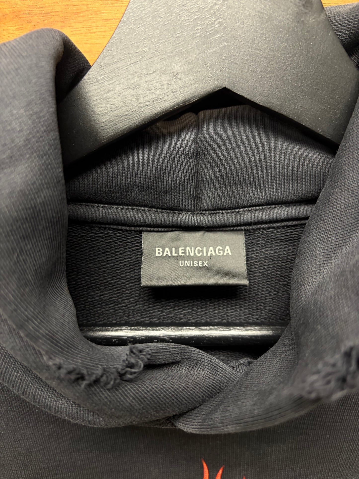 SS2024 Balenciaga ‘Unity Flame’ Distressed Black Pullover Hoodie