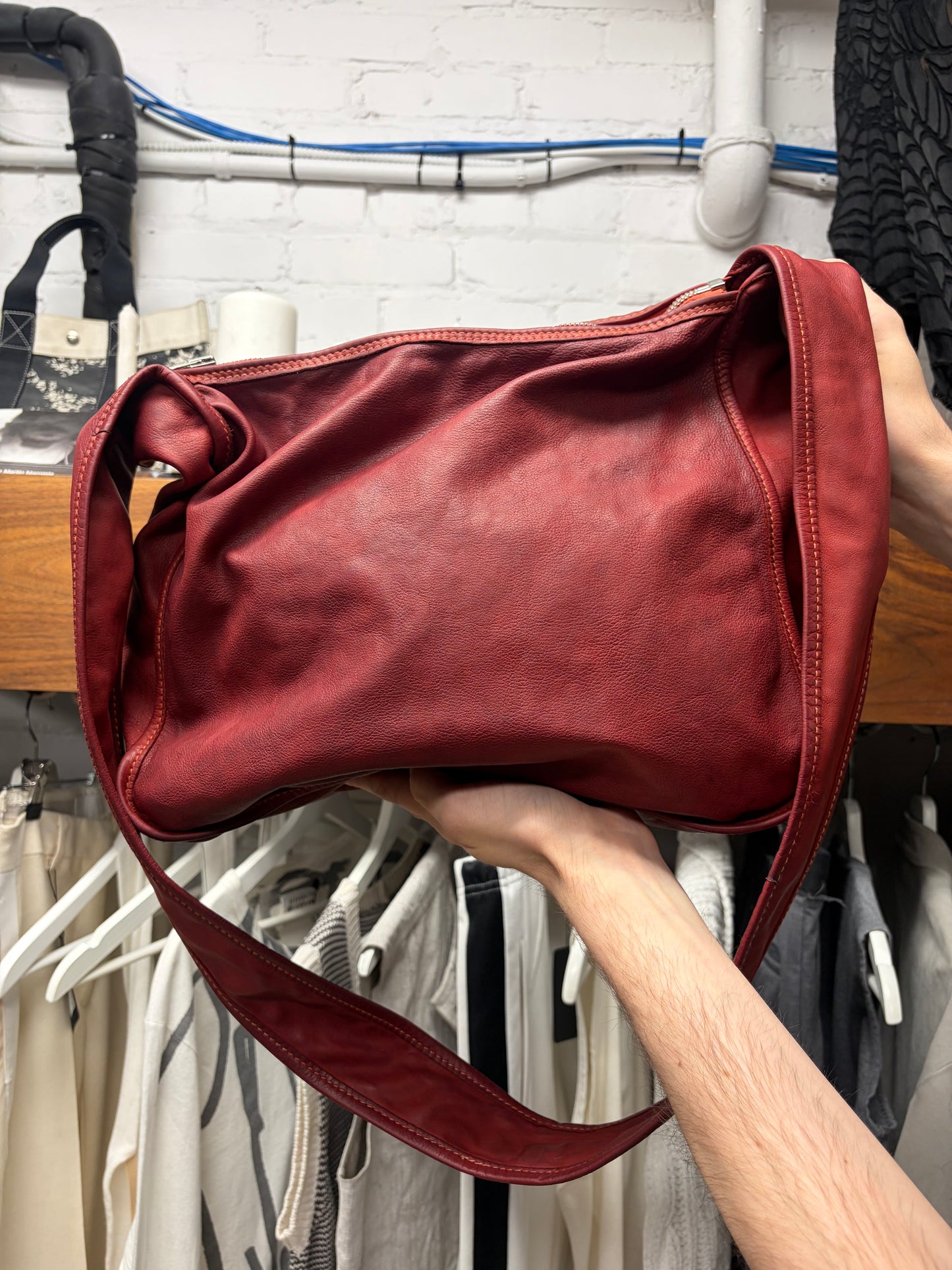 Guidi Custom Order ‘Object Dyed’ Oxblood Red Horse Leather Crossbody Sling Bag