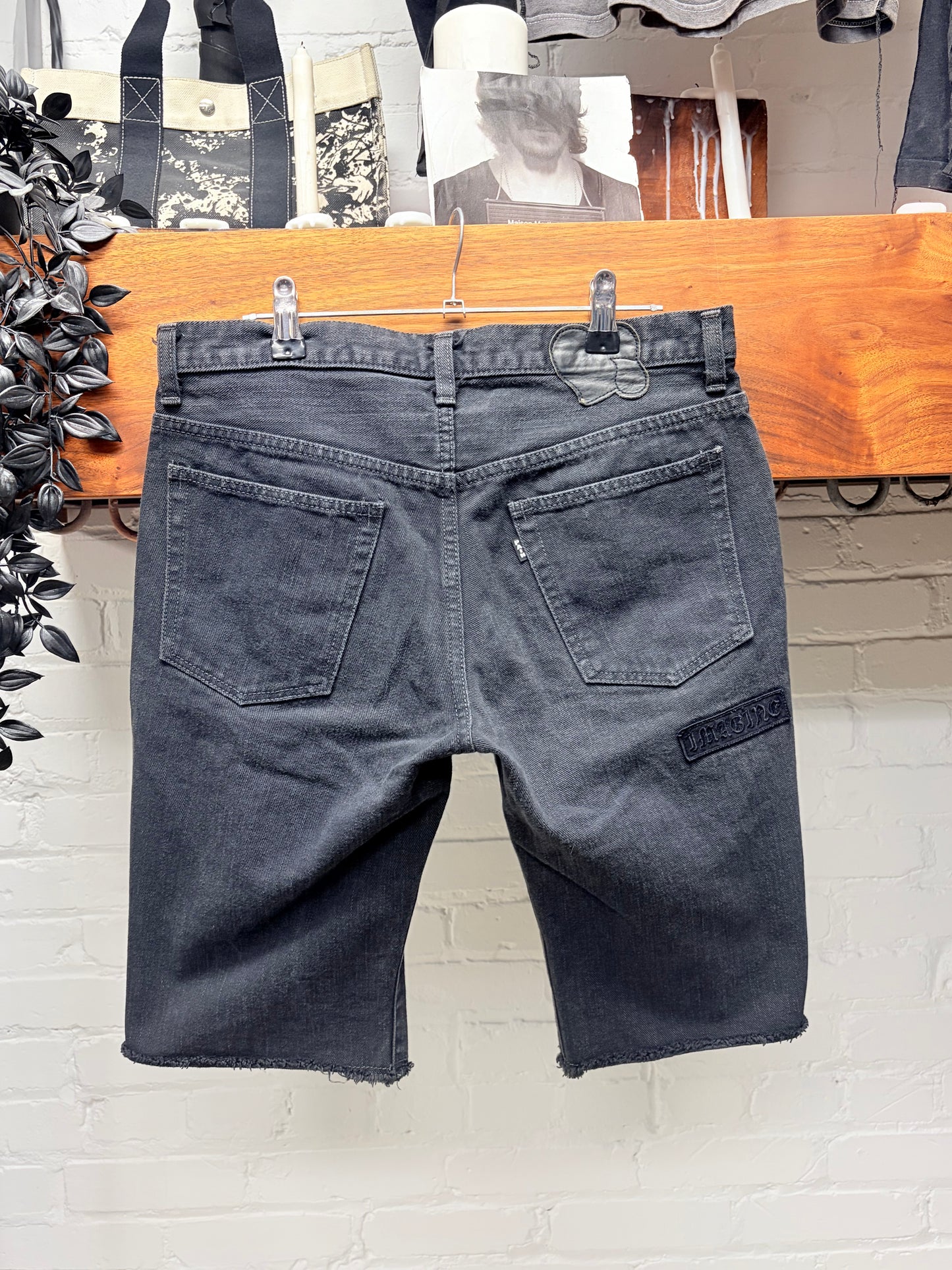 AW2004 Number (N)ine ‘Give Peace a Chance’ Denim Patchwork Shorts