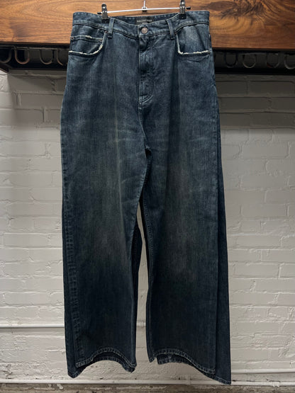 AW23 Balenciaga Double Layered Washed Blue Wide Cut Denim