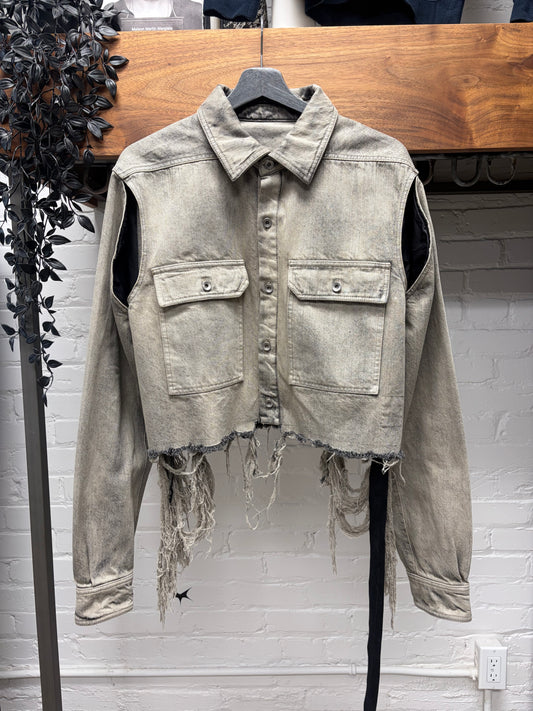 SS2023 Rick Owens ‘Edfu’ Cropped  ‘Mineral Fringe’ Denim Outershirt