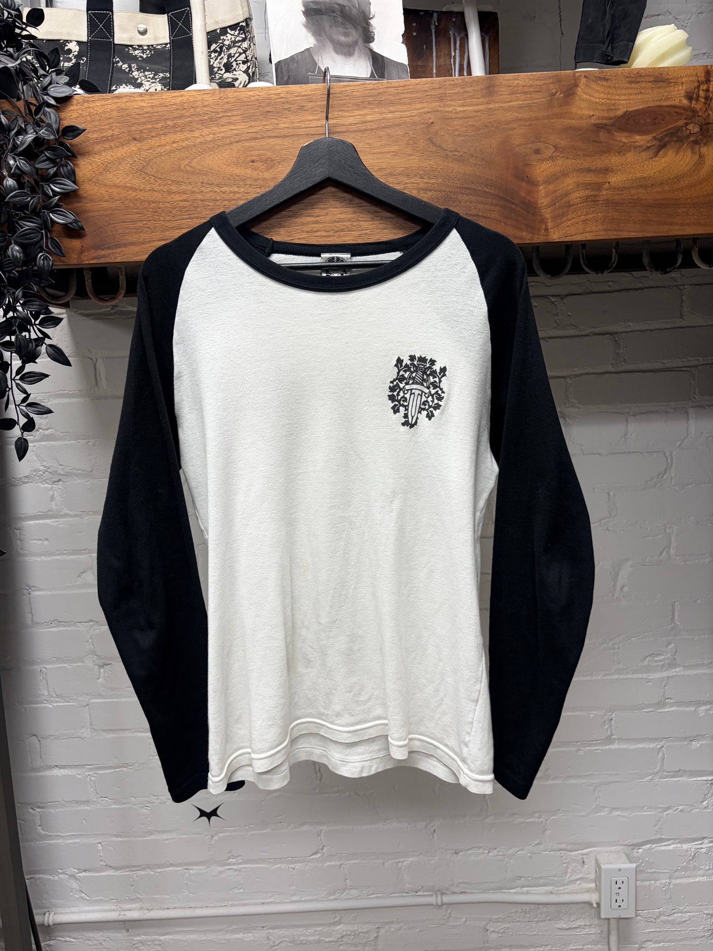Vintage Chrome Hearts Dagger Logo Black Baseball Logo Long Sleeve Shirt