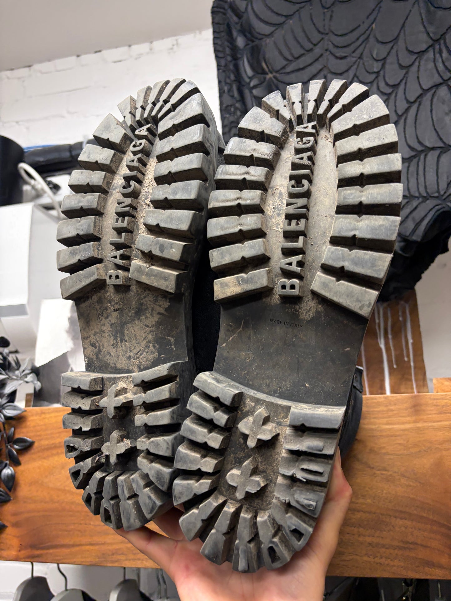 Balenciaga ‘Strike’ Black Distressed Canvas Combat Boots