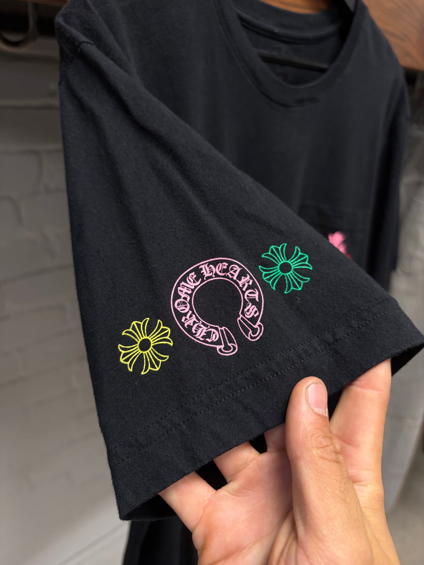 Chrome Hearts Multi-Color ‘Cemetery Cross’ Black Short Sleeve Shirt