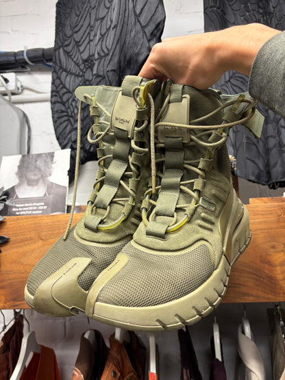 Balmain Khaki ‘B-Army’ Green Suede Combat High Top Sneaker/Boots
