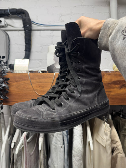 Ann Demeulemeester Black Suede ‘Side Zip’ High Top Sneakers