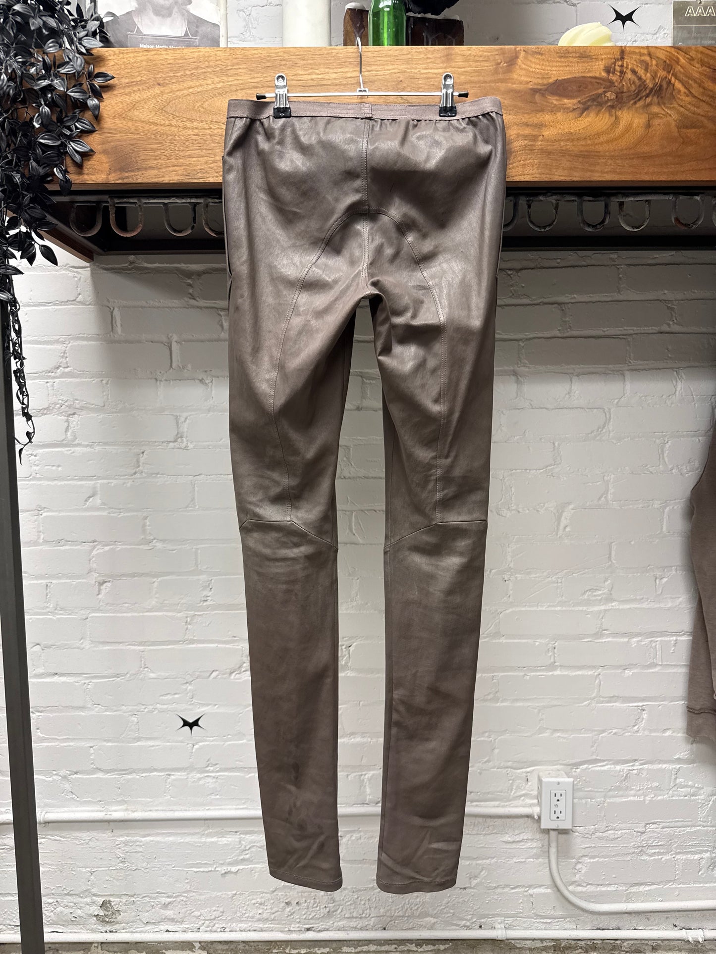 SS2023 Rick Owens ‘Edfu’ Dust Lambskin Leather ‘Geometric Panelled’ Leggings