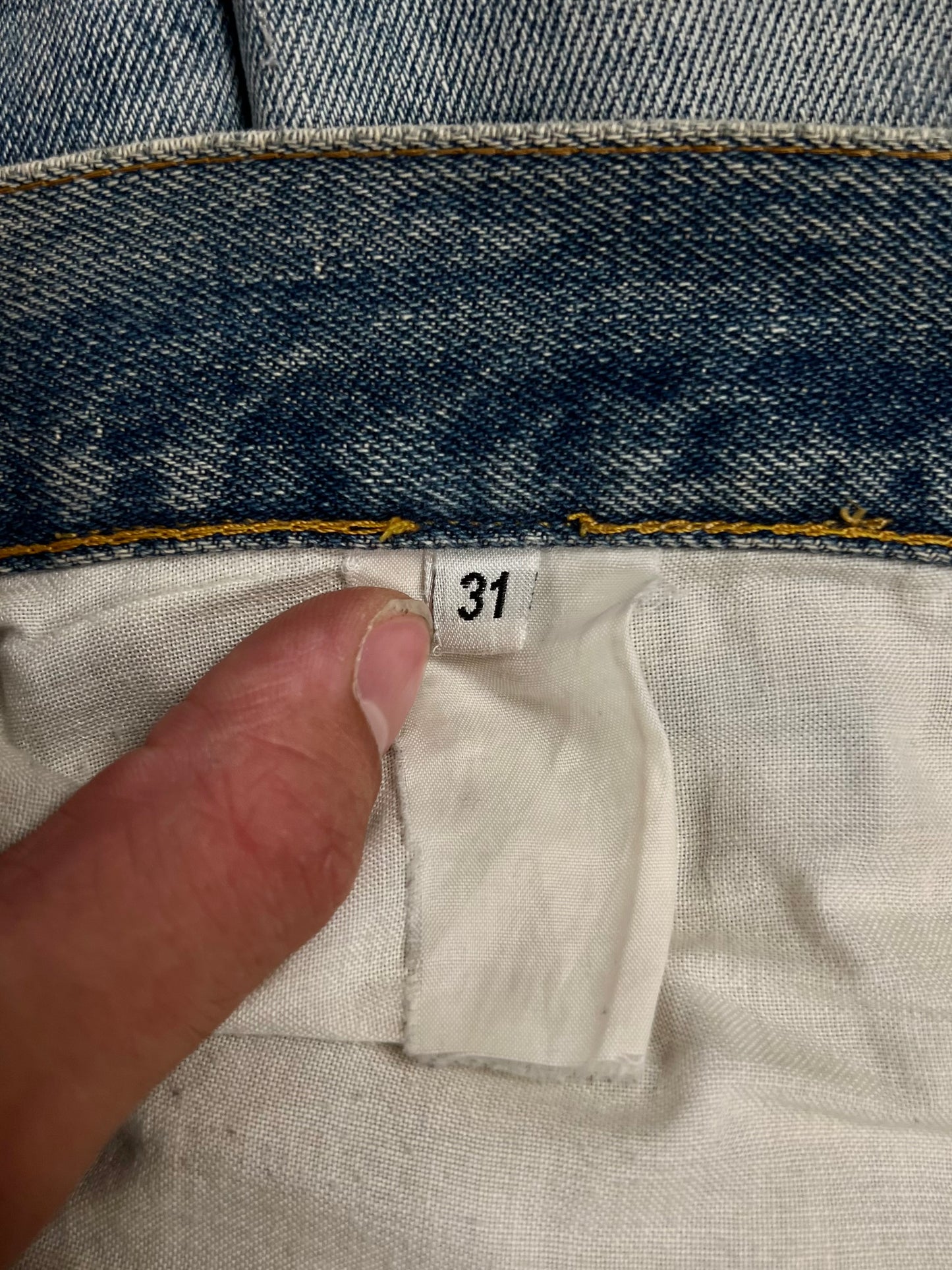 Vintage 1998 Helmut Lang ‘Painter’ Silver/Blue Denim With Hand Repairs