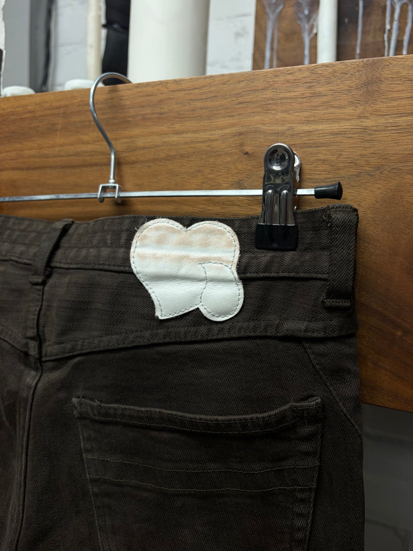 Number (N)ine ‘Crying Heart Patch’ Brown Skinny Jeans