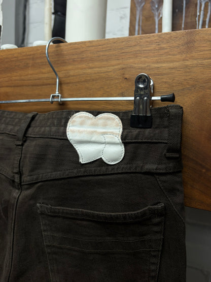 Number (N)ine ‘Crying Heart Patch’ Brown Skinny Jeans