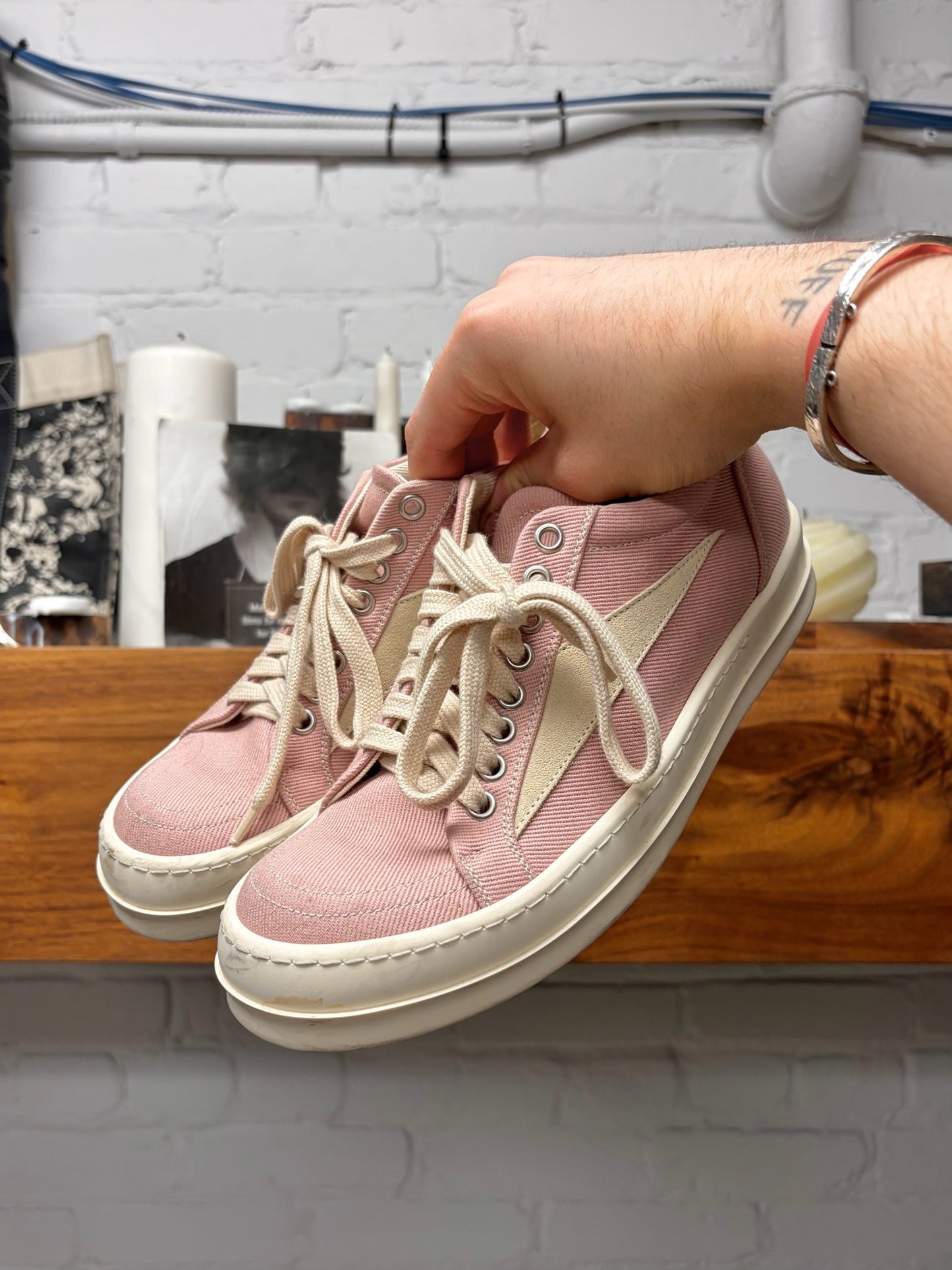 Rick Owens ‘Vans’ Pink/Milk Canvas Low Top Sneakers
