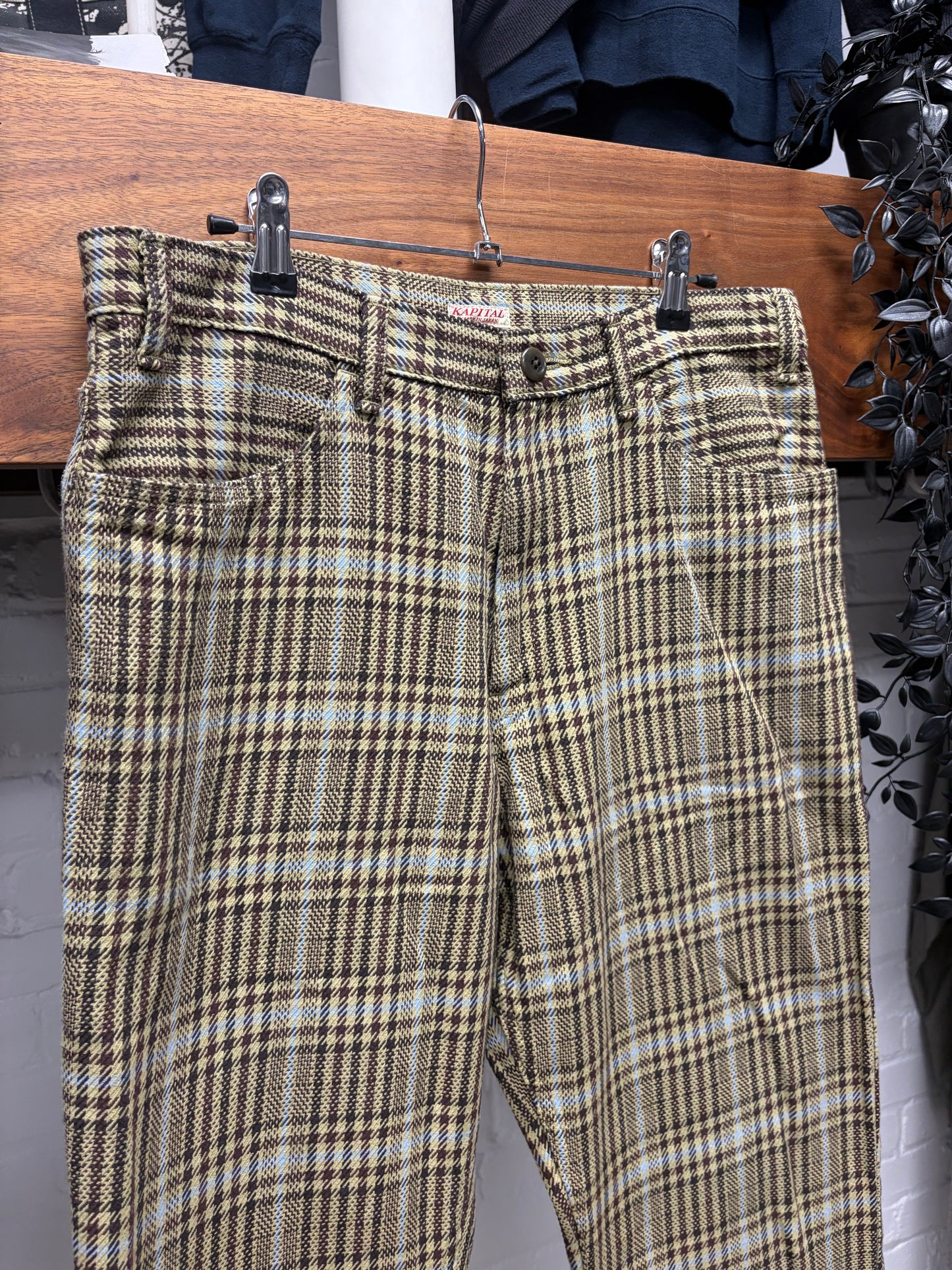 Kapital Yellow/Brown Plaid Bootcut Flared Leg Trousers