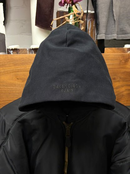 2023 Balenciaga Hoodie Double Layered Black Drop Shoulder Bomber Jacket