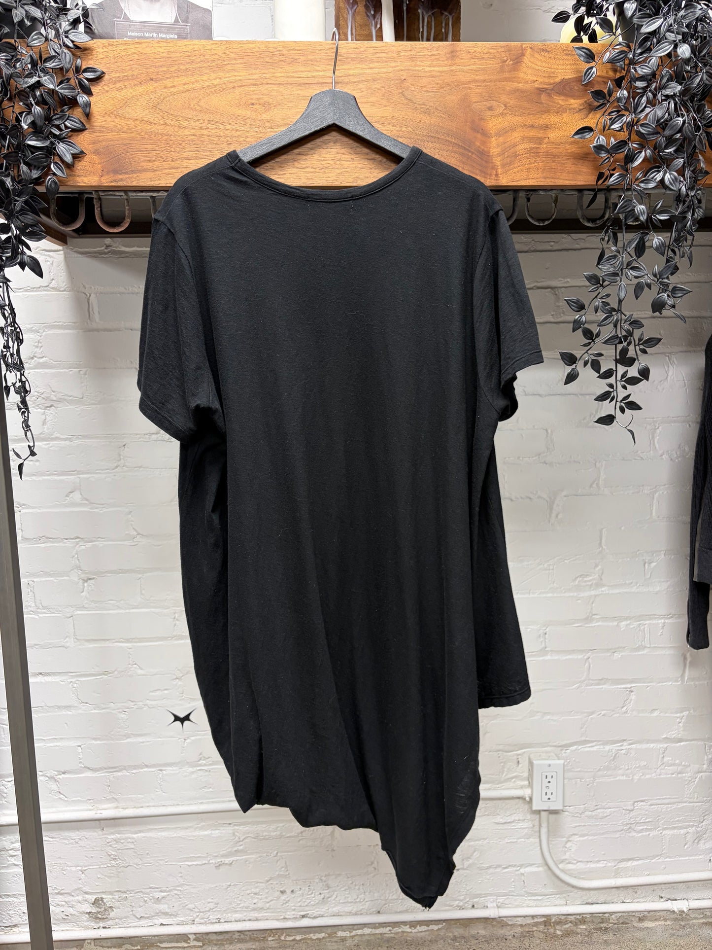 Yohji Yamamoto Pour Homme Asymmetric Draped Cotton Oversized Black T-Shirt