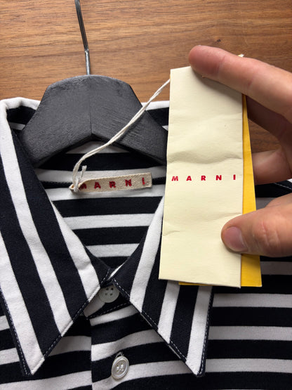 Marni Striped Black/White Patch Logo Button Up Shirt