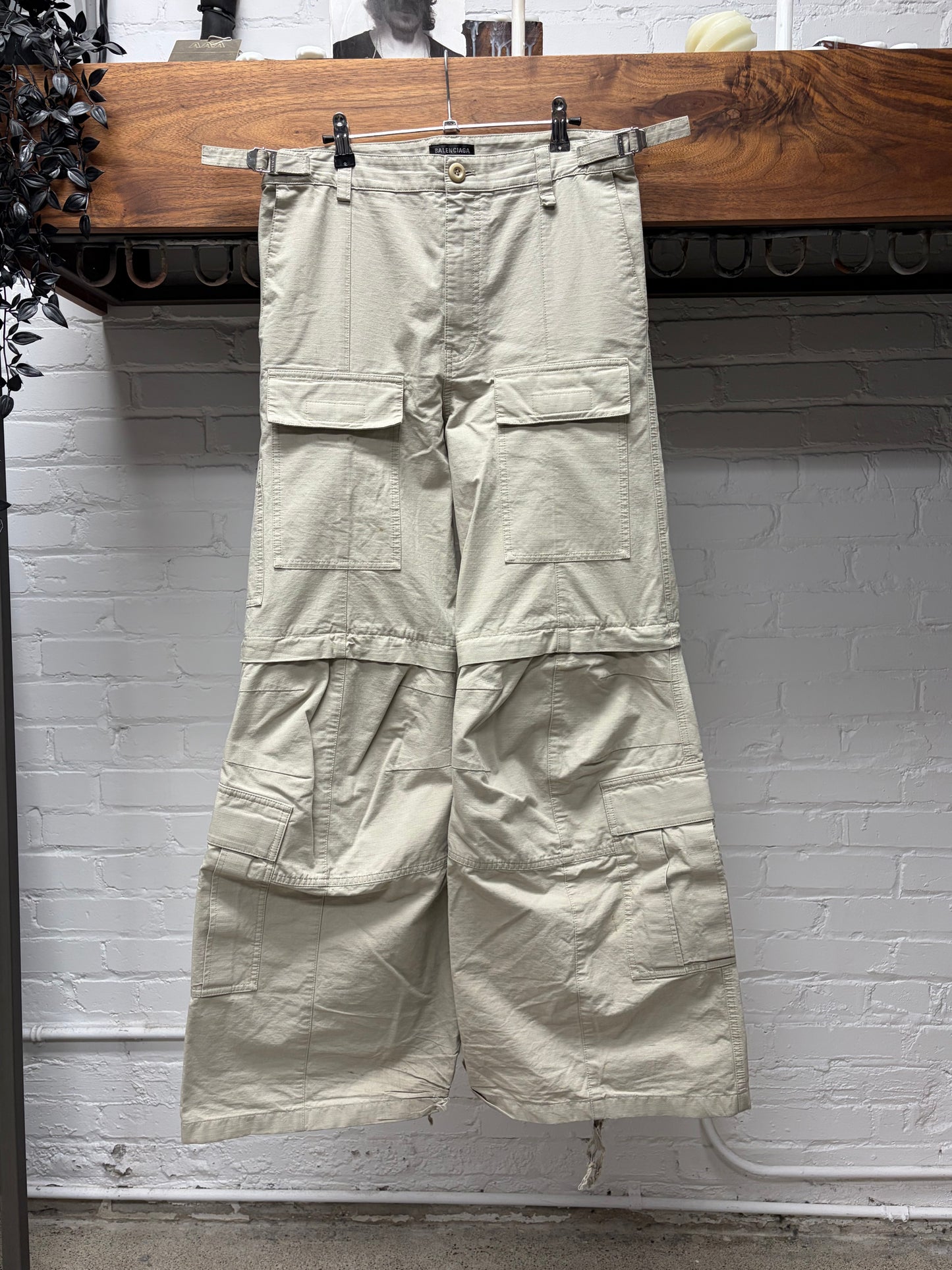 2023 Balenciaga Tan Ripstop ‘Convertible’ Flared Leg Cargo Pants