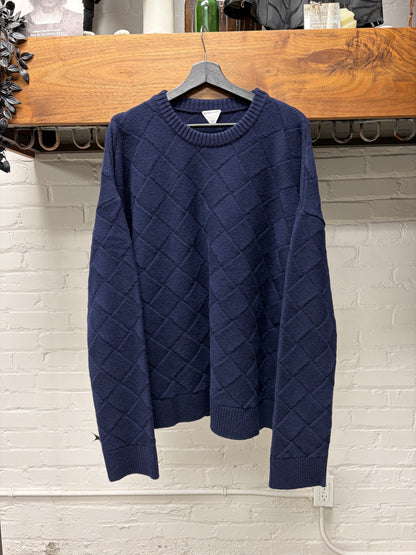 Bottega Veneta ‘Intrecciato’ Woven Navy Blue Knit Sweater