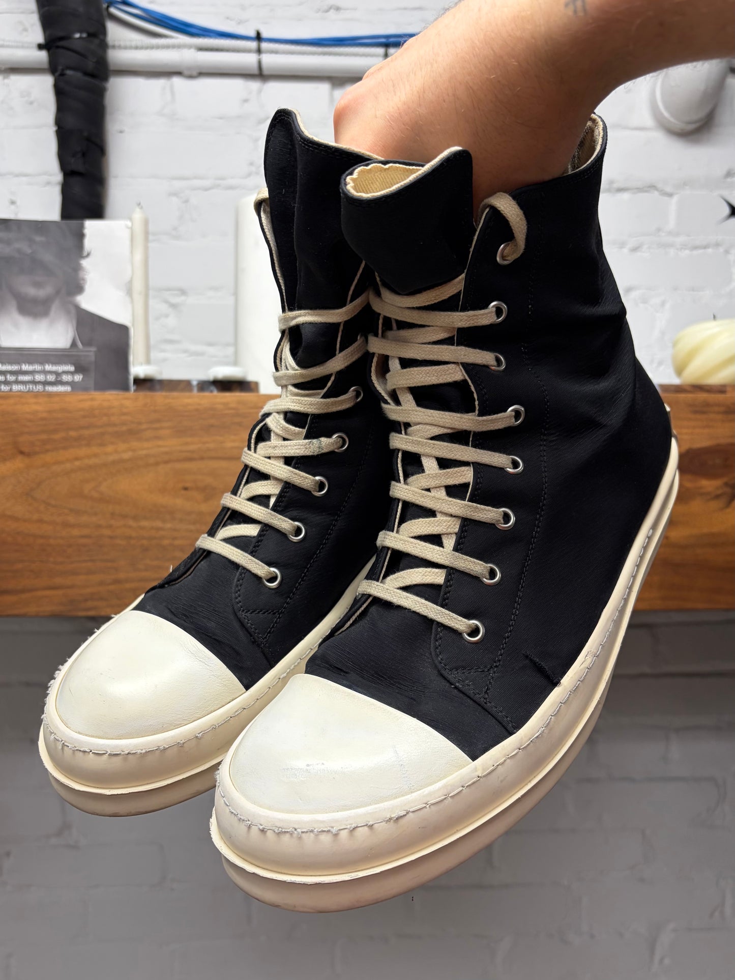 Rick Owens DRKSHDW Black Cotton/Nylon ‘Ramones’ High Top Sneakers
