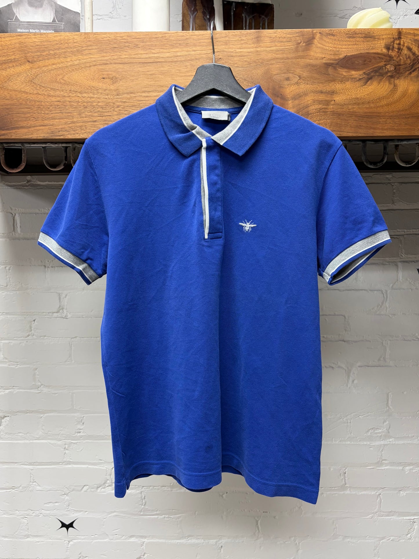 Dior Homme Blue/Grey  ‘Bee’ Embroidered Logo Polo