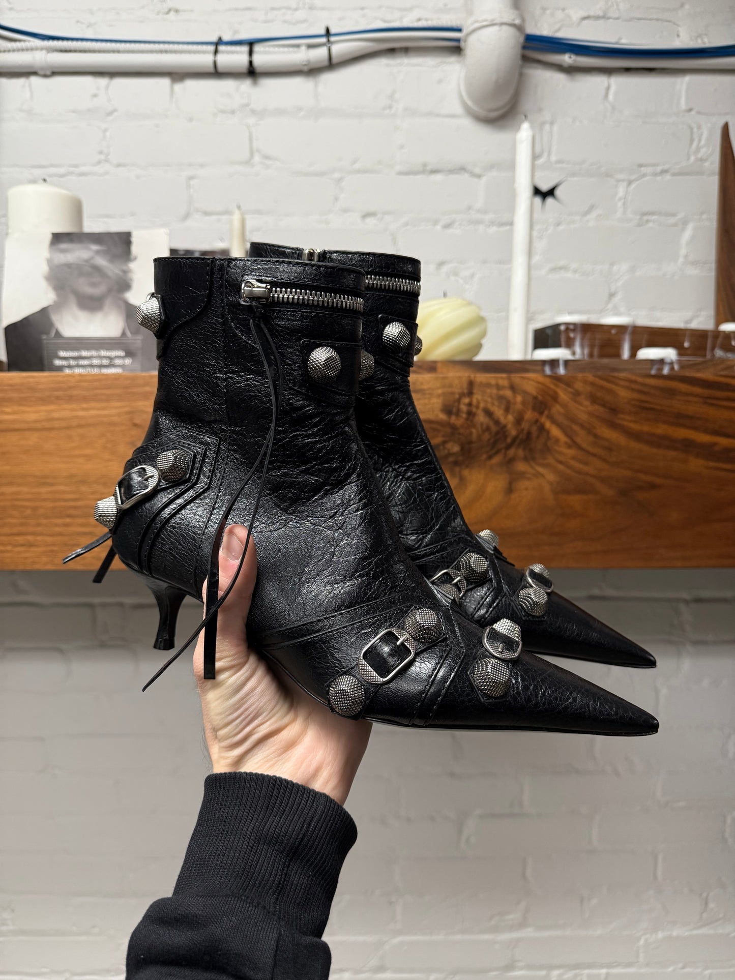 Balenciaga ‘Cagole’ Black Studded Leather Ankle Boots