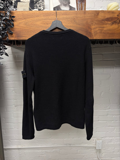Stone Island ‘Badge Logo’ Ribbed Black Knit Sweater