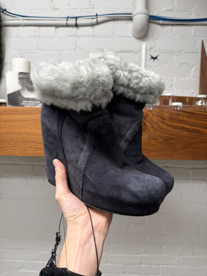 Rick Owens Shearling Lined Plum Suede ‘Wedge’ Boots