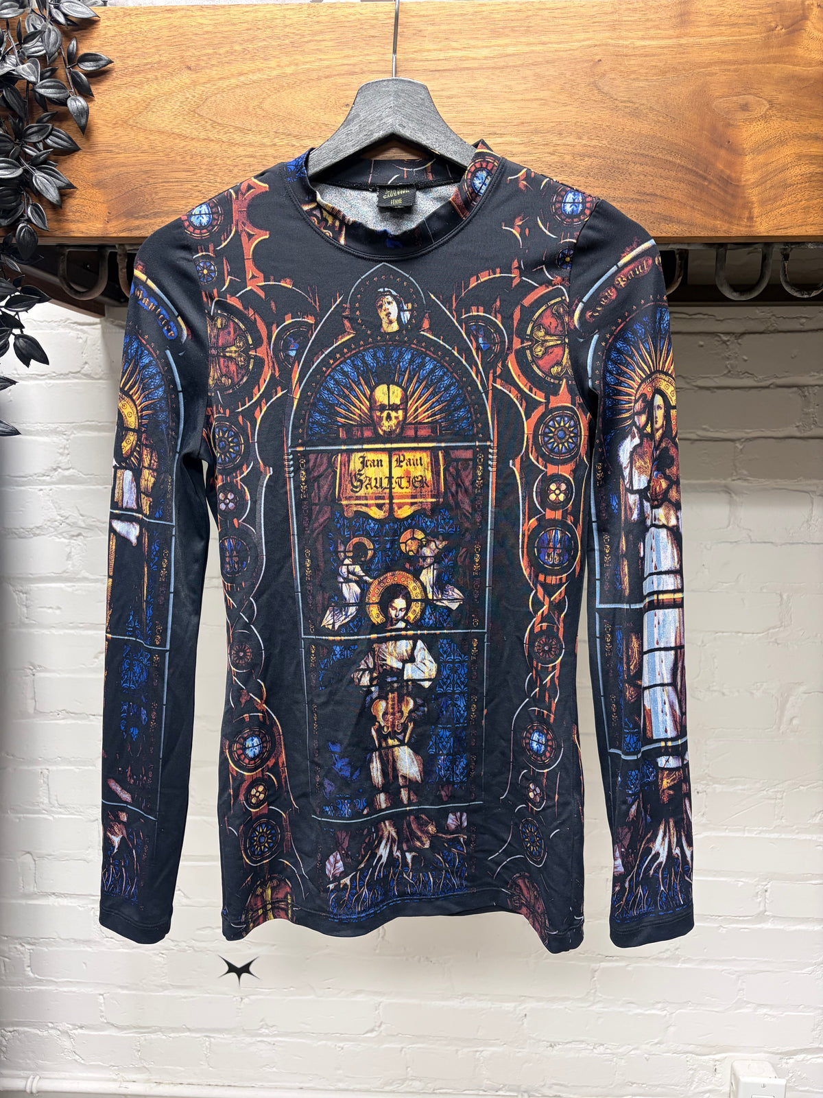 AW1998 Vintage Jean Paul Gaultier ‘Stained Glass’ Cathedral Full Print Mesh Long Sleeve Shirt