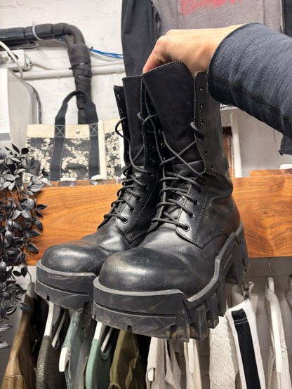 Balenciaga ‘Bulldozer’ Black Leather Platform Sole Combat Boots