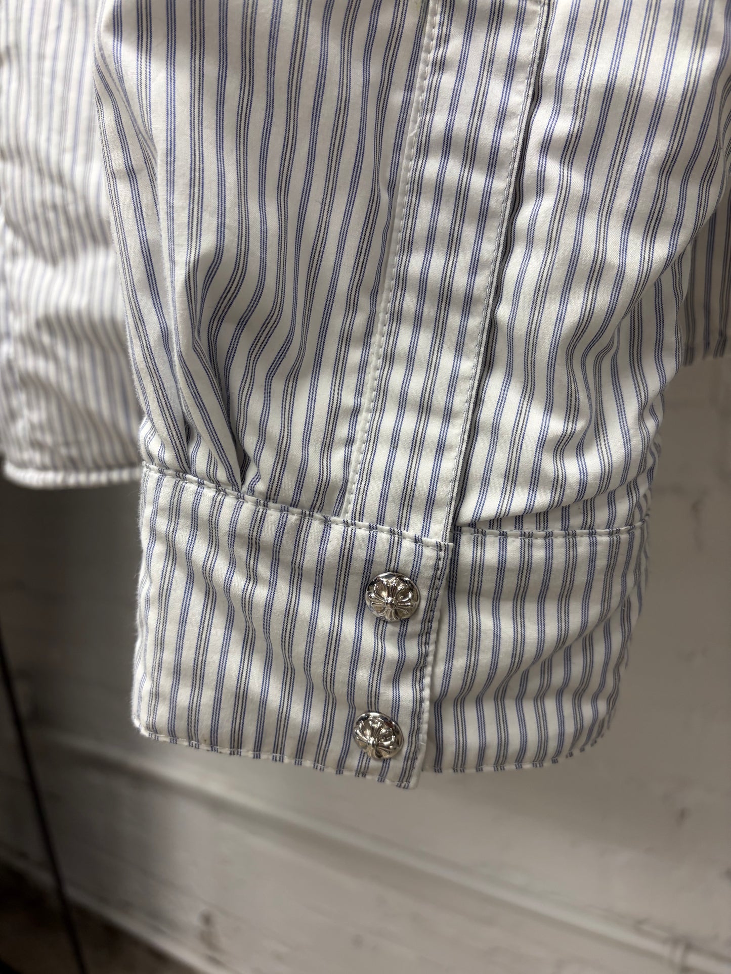 Chrome Hearts Padded ‘Loose Ends’ Down Filled Rhodium Pinstripe Work Shirt