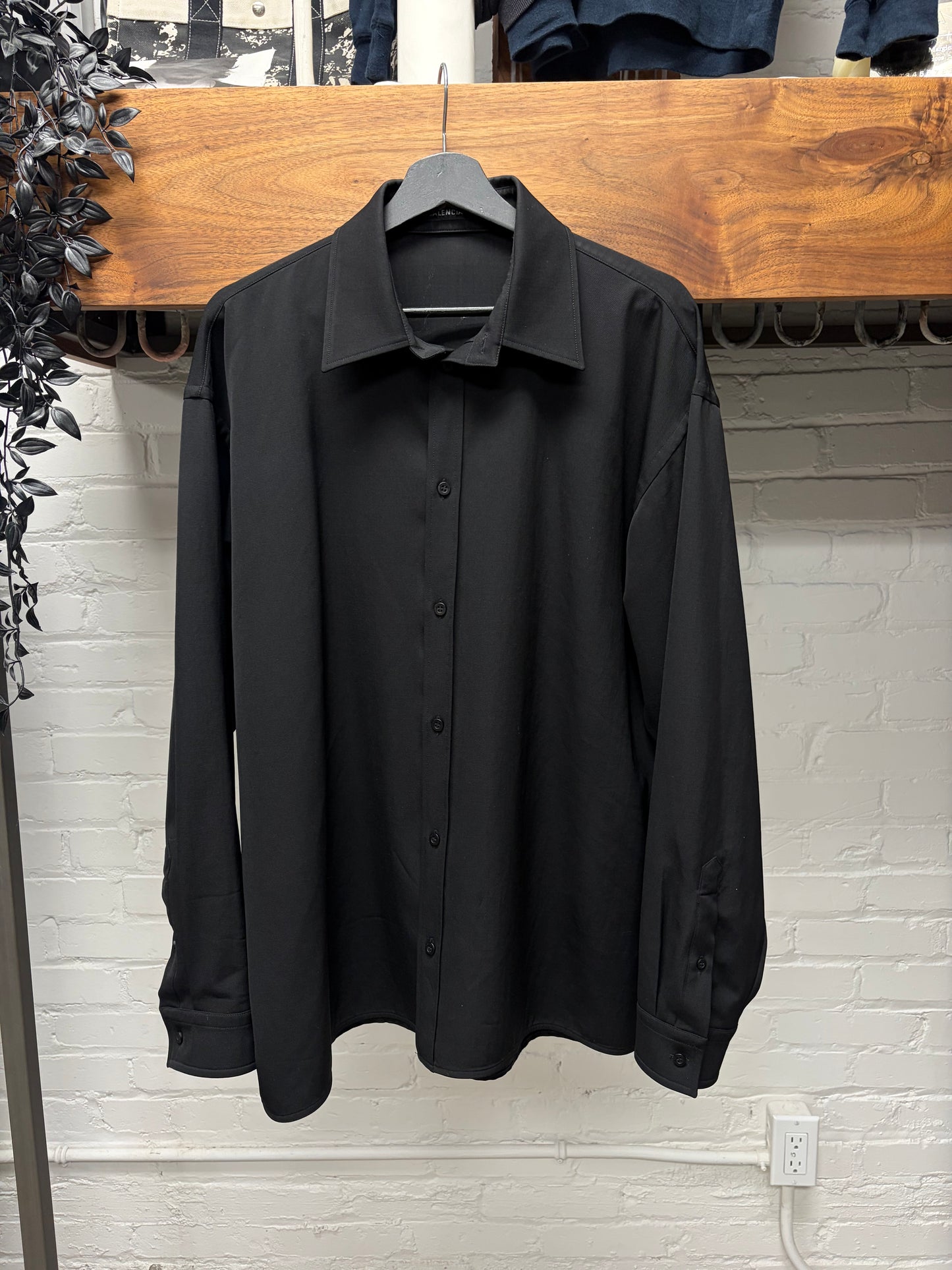 2021 Balenciaga Black ‘Silk Monogram Interior’ Black Button Up Shirt