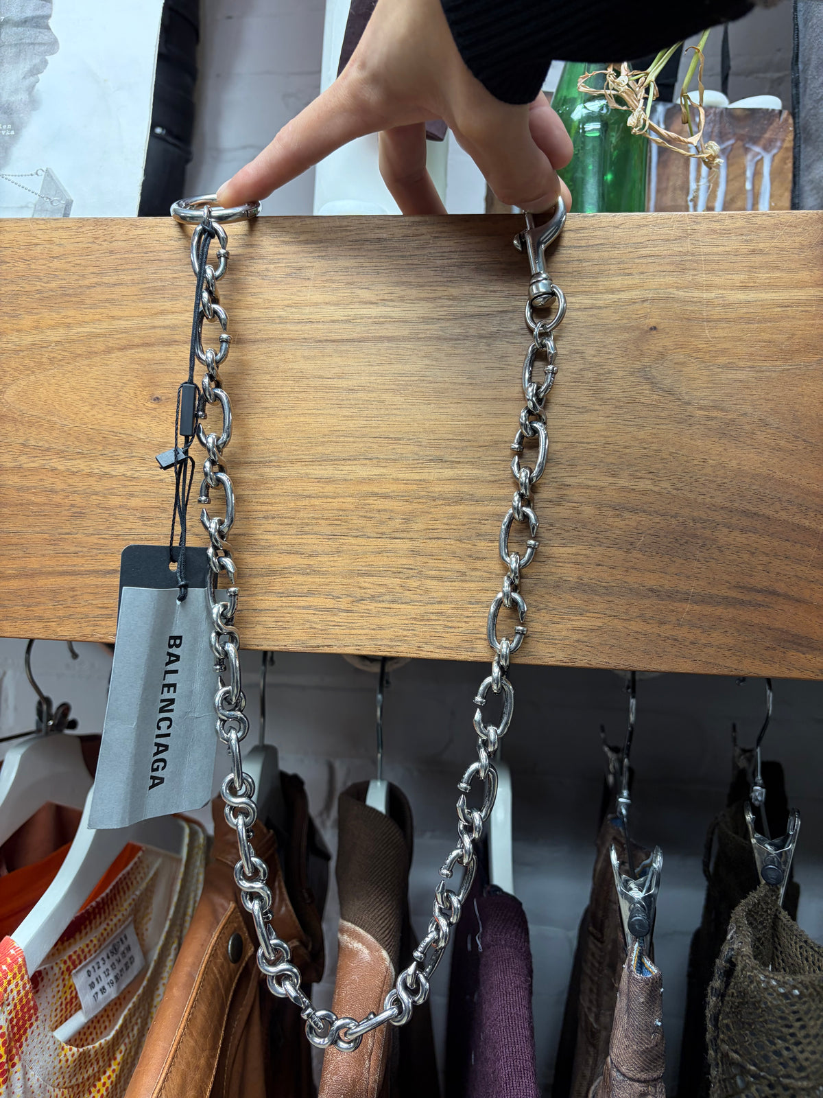 SS2025 Balenciaga .925 Silver ‘Shanghai Runway’ Bent Nail Wallet Chain