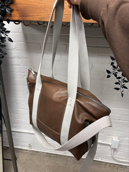 AW2024 Rick Owens ‘Porterville’ Mahogany/Oyster Leather ‘Trolley’ Work Bag