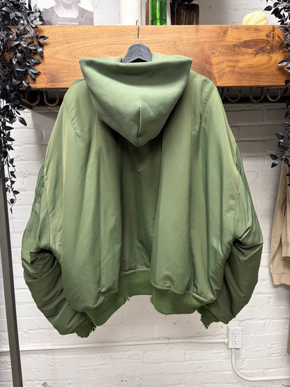AW2024 Balenciaga Distressed Green ‘MA-1’ Hooded Bomber Jacket