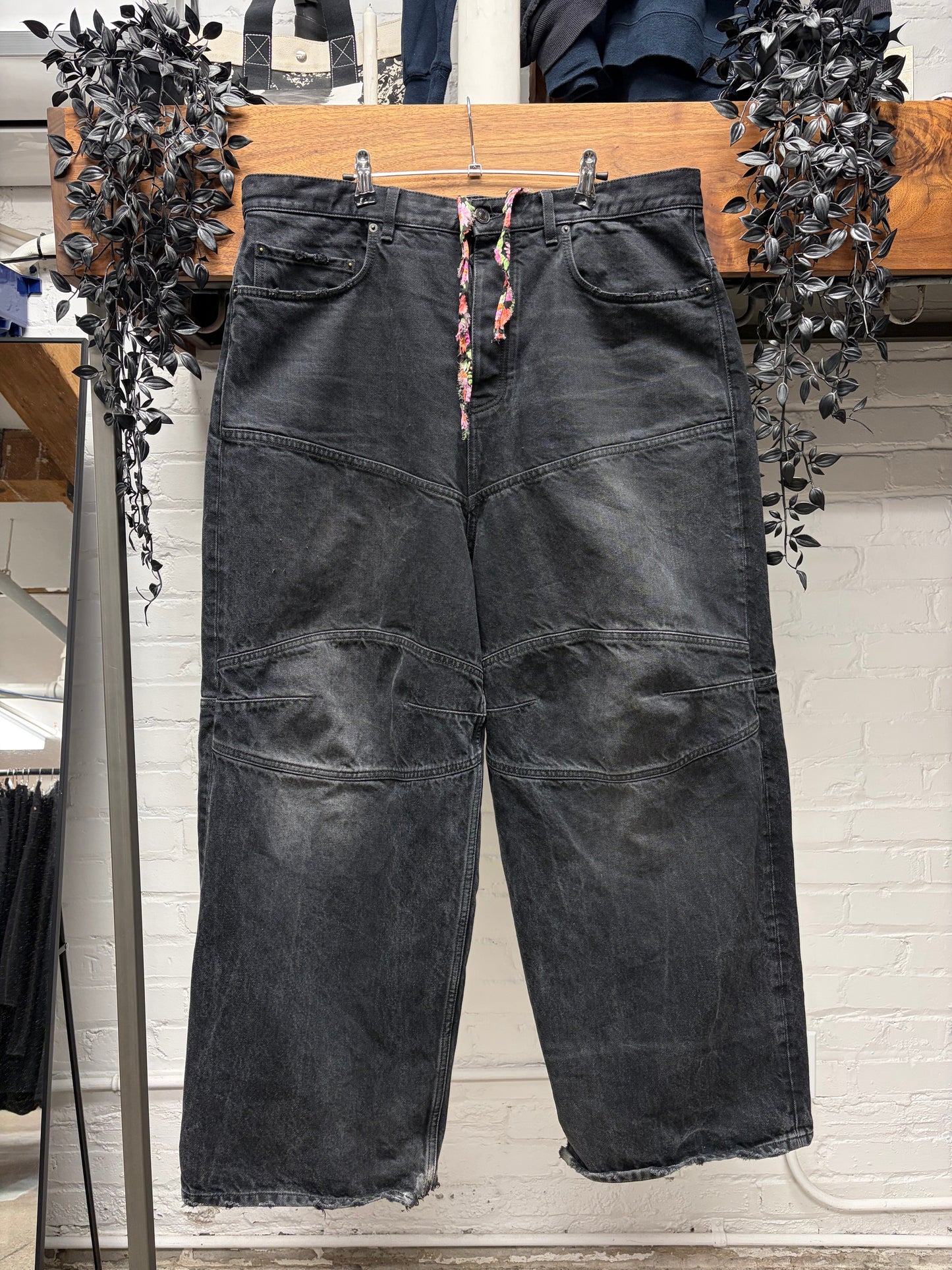 AW2024 Balenciaga ‘Fun Drawstring’ Wide Leg Faded Black Denim