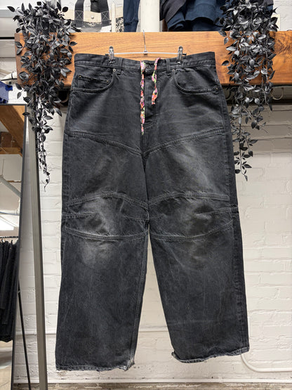 AW2024 Balenciaga ‘Fun Drawstring’ Wide Leg Faded Black Denim