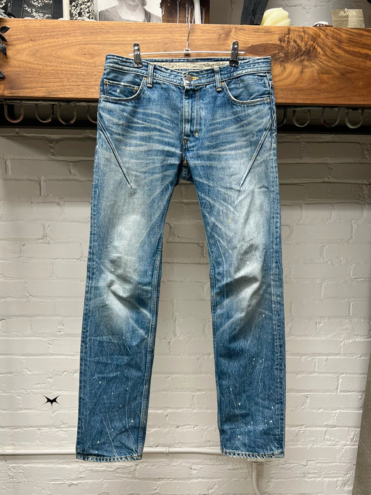 Number (N)ine Darted Blue ‘Crying Heart’ Patch Skinny Jeans