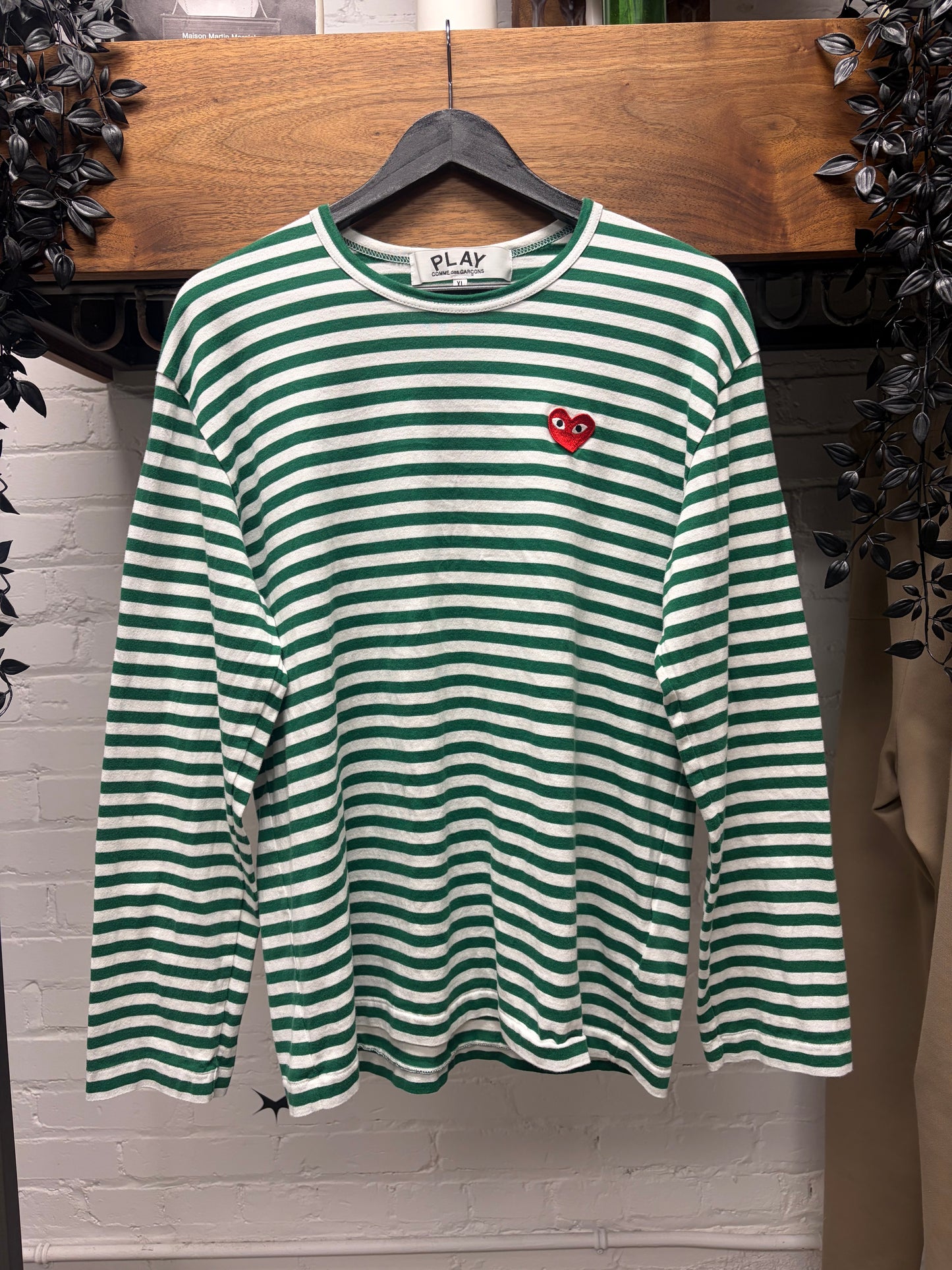 2023 Comme Des Garçons Play Striped Green/White Long Sleeve Shirt