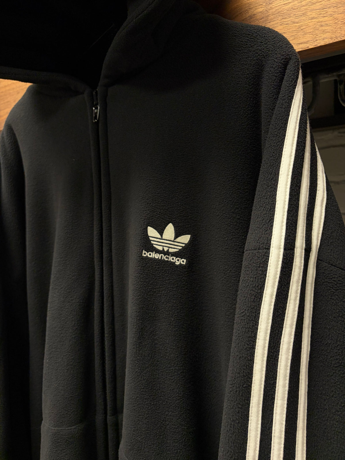 SS2023 Balenciaga x Adidas ‘3 Stripes Logo’ Fleece Black/White Zip-Up Hoodie