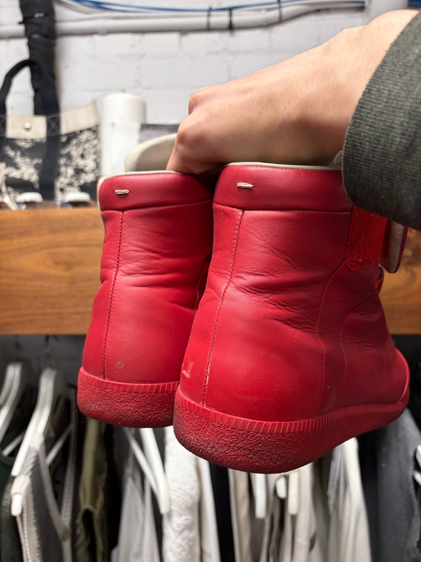 Maison Margiela ‘Future’ Red Leather High Top Sneakers