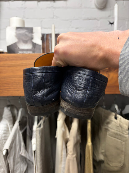 Gucci ‘Quentin’ Blue Leather Wood Sole Loafers