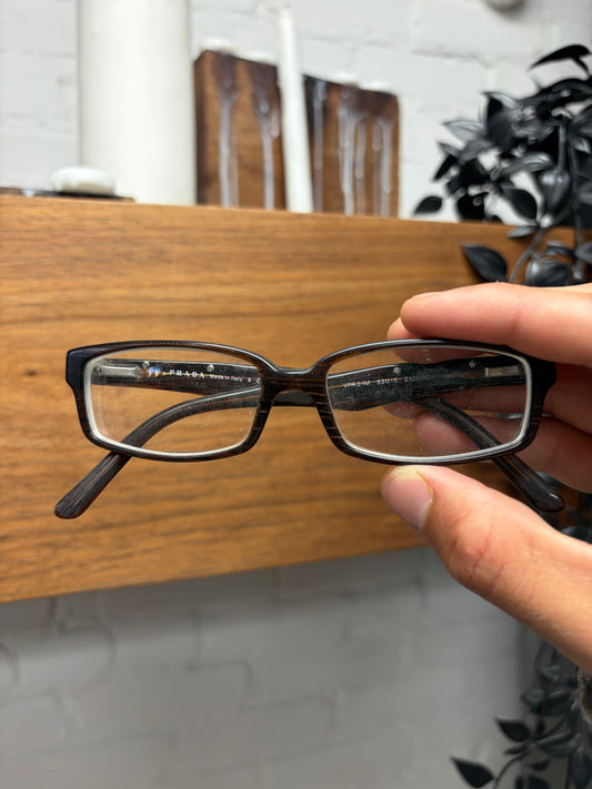 Prada Brown/Silver Rectangular Frame Prescription Glasses