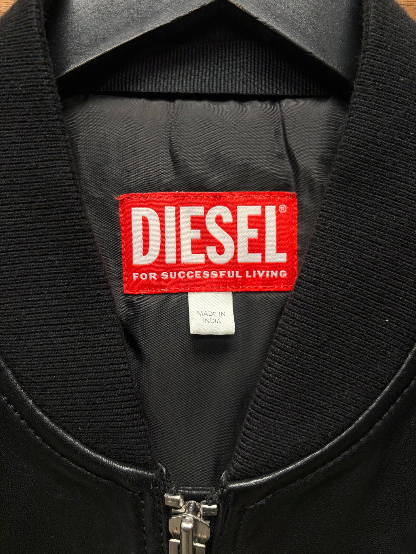 Diesel ‘L-Pritts’ Black Lambskin Leather Bomber Jacket