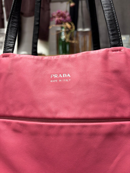 Prada Black/Pink Nappa Lambskin Leather Reversible Tote Bag