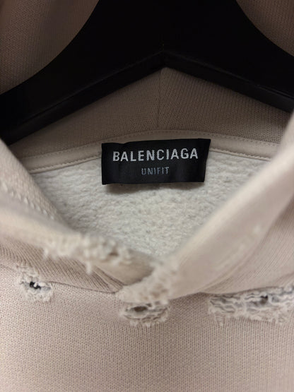 2021 Balenciaga ‘Your Ad Here’ Distressed Cream Cotton Pullover Graphic Hoodie