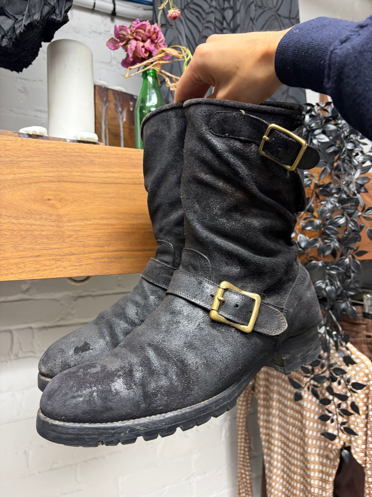 Mihara Yasuhiro Black Suede ‘Belt Strap’ Engineer Boots