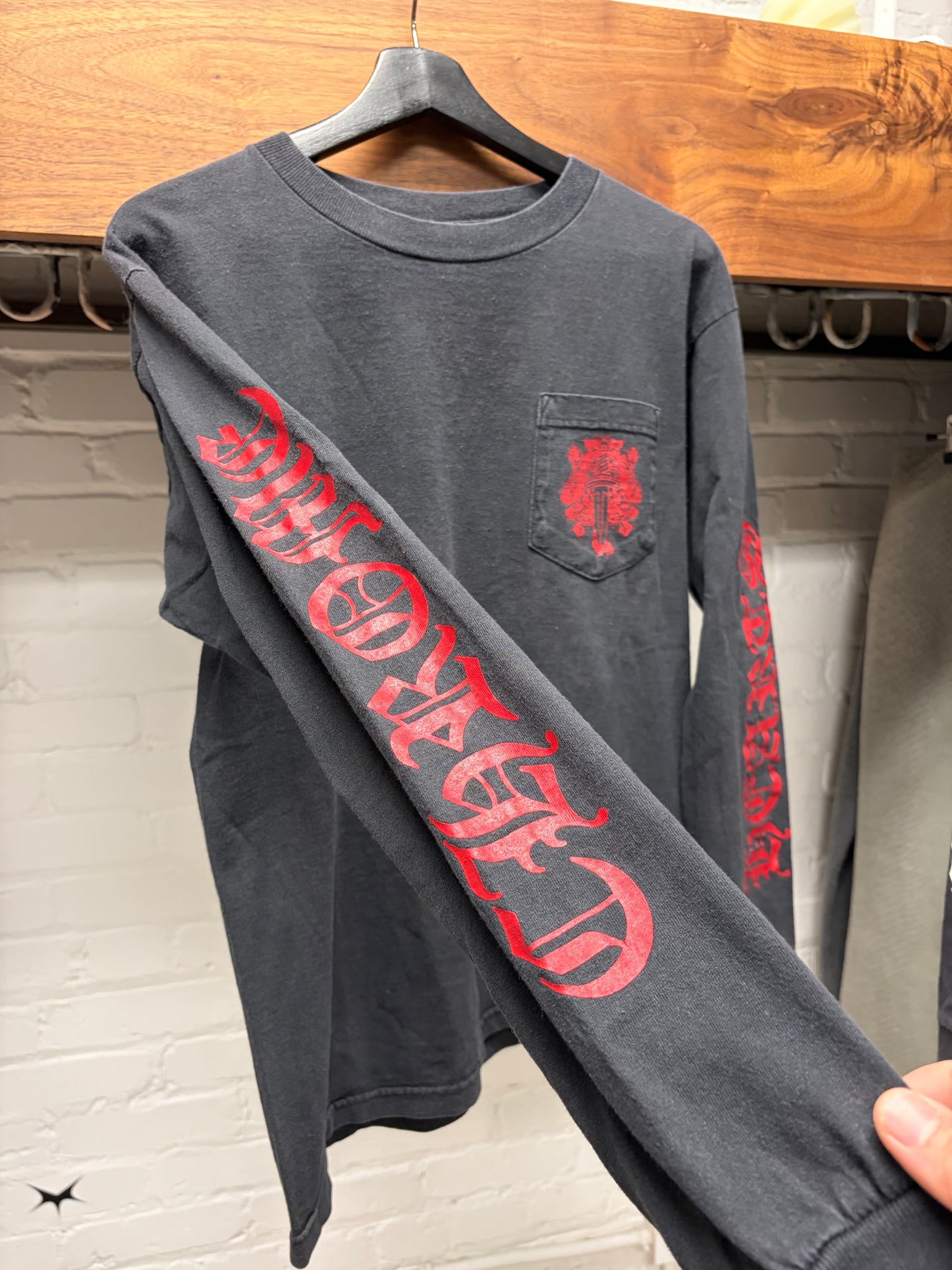 Vintage 90s Chrome Hearts ‘Staff’ Red/Black Sun Faded Long Sleeve Shirt