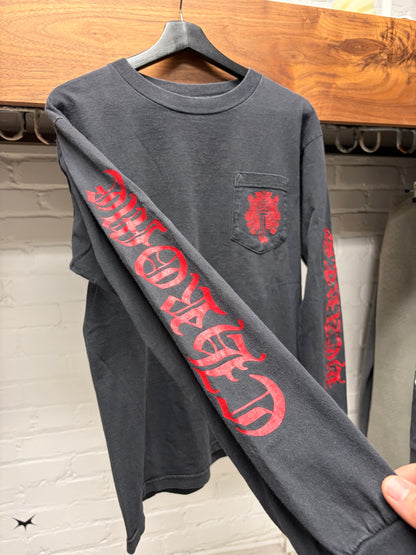 Vintage 90s Chrome Hearts ‘Staff’ Red/Black Sun Faded Long Sleeve Shirt