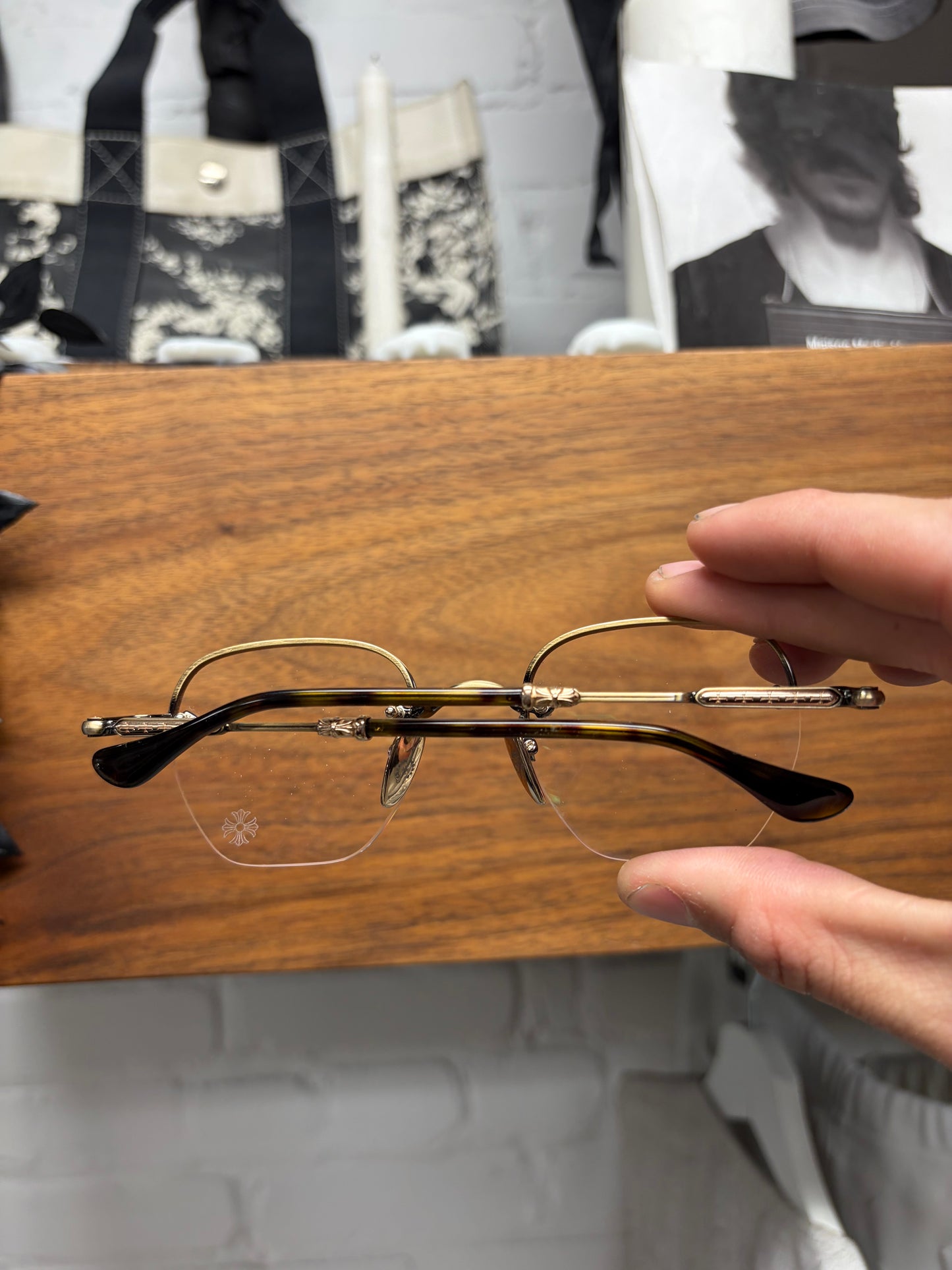 Chrome Hearts ‘Frosted’ 18K Gold Half Rim Glasses Frames